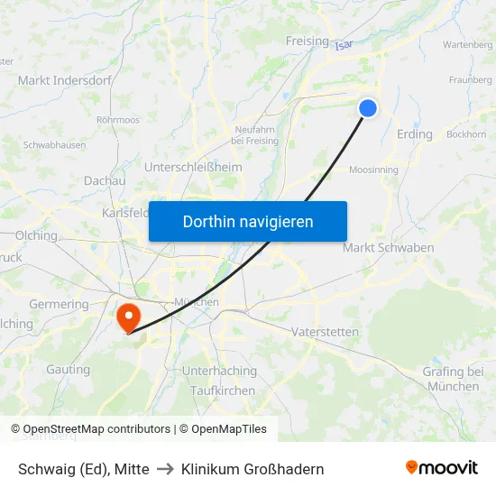 Schwaig (Ed), Mitte to Klinikum Großhadern map