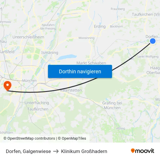 Dorfen, Galgenwiese to Klinikum Großhadern map