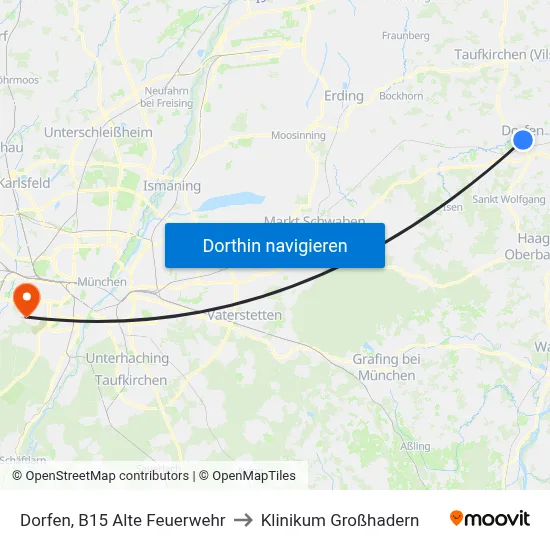 Dorfen, B15 Alte Feuerwehr to Klinikum Großhadern map