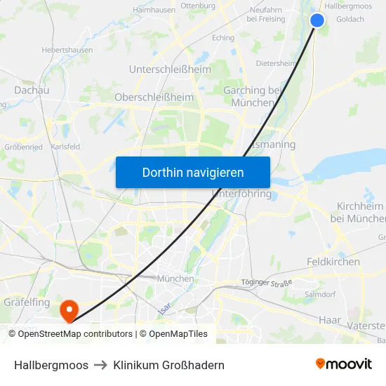 Hallbergmoos to Klinikum Großhadern map