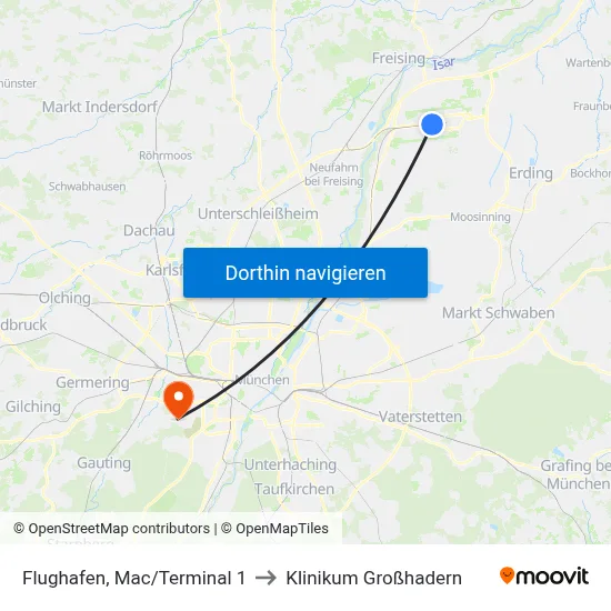 Flughafen, Mac/Terminal 1 to Klinikum Großhadern map