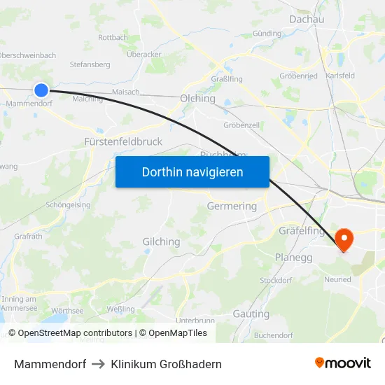 Mammendorf to Klinikum Großhadern map