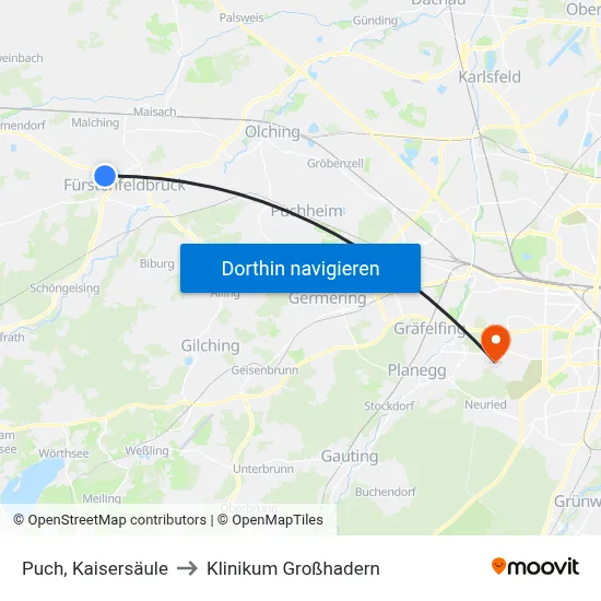 Puch, Kaisersäule to Klinikum Großhadern map