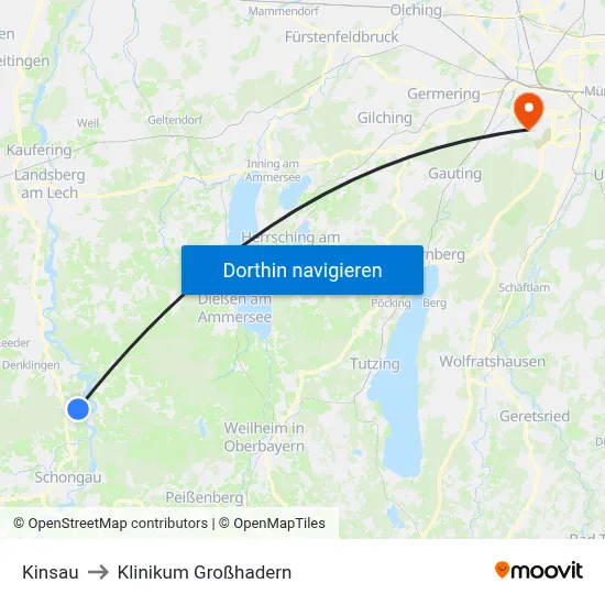 Kinsau to Klinikum Großhadern map