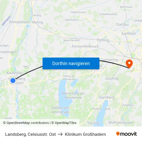 Landsberg, Celsiusstr. Ost to Klinikum Großhadern map
