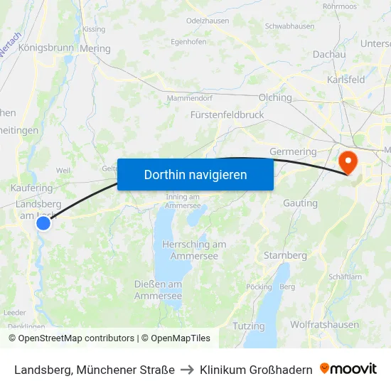 Landsberg, Münchener Straße to Klinikum Großhadern map