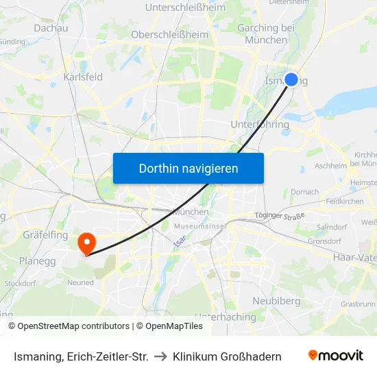 Ismaning, Erich-Zeitler-Str. to Klinikum Großhadern map