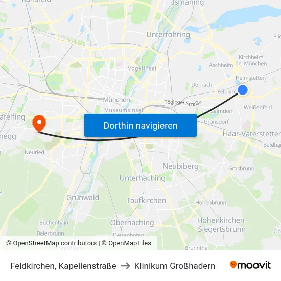 Feldkirchen, Kapellenstraße to Klinikum Großhadern map