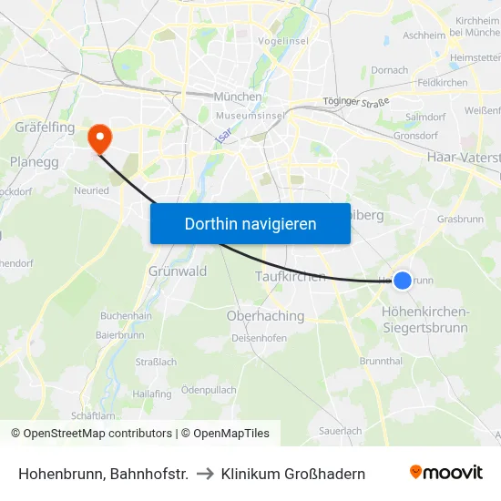 Hohenbrunn, Bahnhofstr. to Klinikum Großhadern map