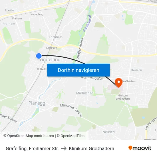 Gräfelfing, Freihamer Str. to Klinikum Großhadern map