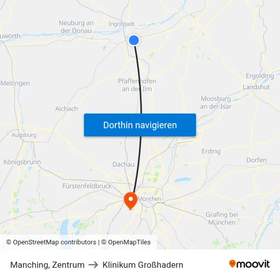 Manching, Zentrum to Klinikum Großhadern map