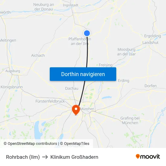 Rohrbach (Ilm) to Klinikum Großhadern map