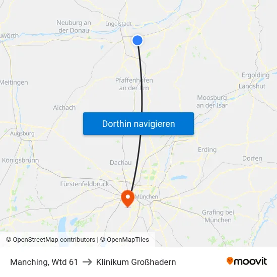 Manching, Wtd 61 to Klinikum Großhadern map