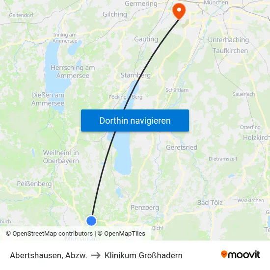 Abertshausen, Abzw. to Klinikum Großhadern map