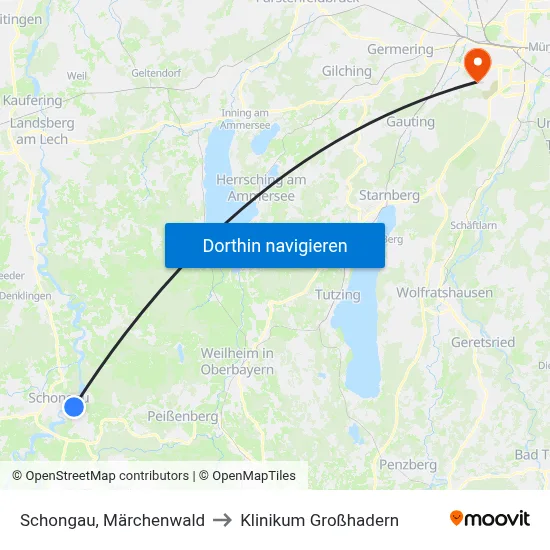 Schongau, Märchenwald to Klinikum Großhadern map