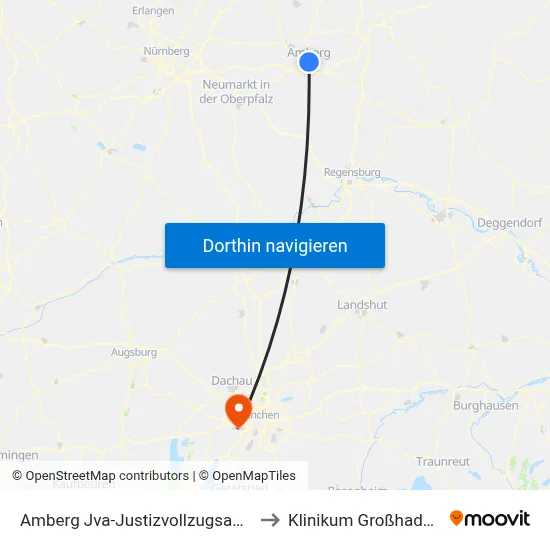 Amberg Jva-Justizvollzugsanst. to Klinikum Großhadern map
