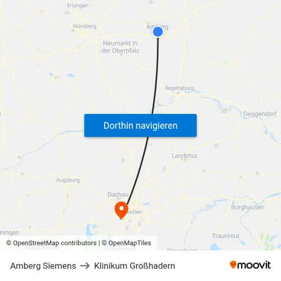 Amberg Siemens to Klinikum Großhadern map