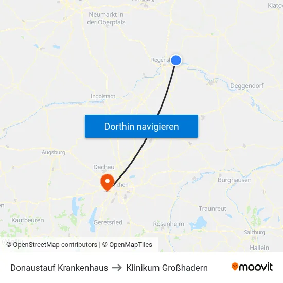 Donaustauf Krankenhaus to Klinikum Großhadern map