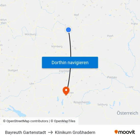 Bayreuth Gartenstadt to Klinikum Großhadern map