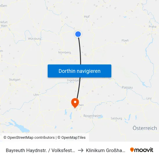 Bayreuth Haydnstr. / Volksfestplatz to Klinikum Großhadern map