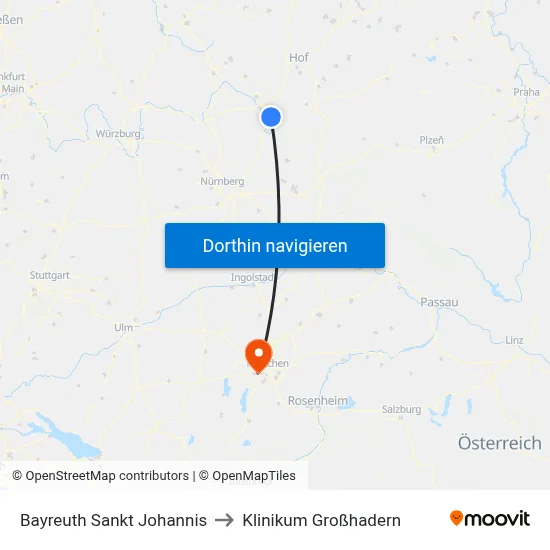 Bayreuth Sankt Johannis to Klinikum Großhadern map