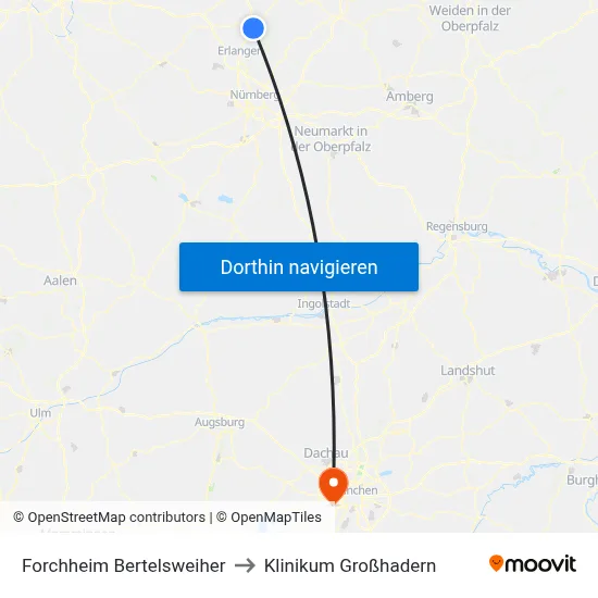 Forchheim Bertelsweiher to Klinikum Großhadern map