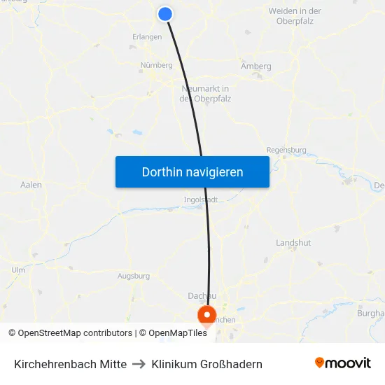 Kirchehrenbach Mitte to Klinikum Großhadern map