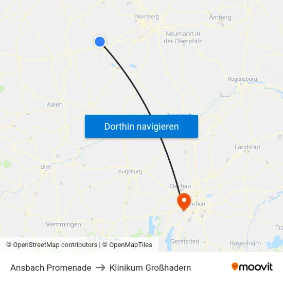 Ansbach Promenade to Klinikum Großhadern map