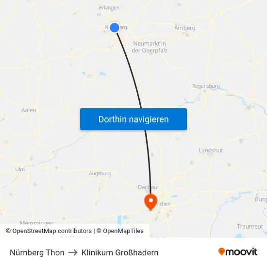 Nürnberg Thon to Klinikum Großhadern map