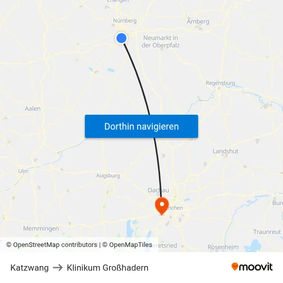 Katzwang to Klinikum Großhadern map
