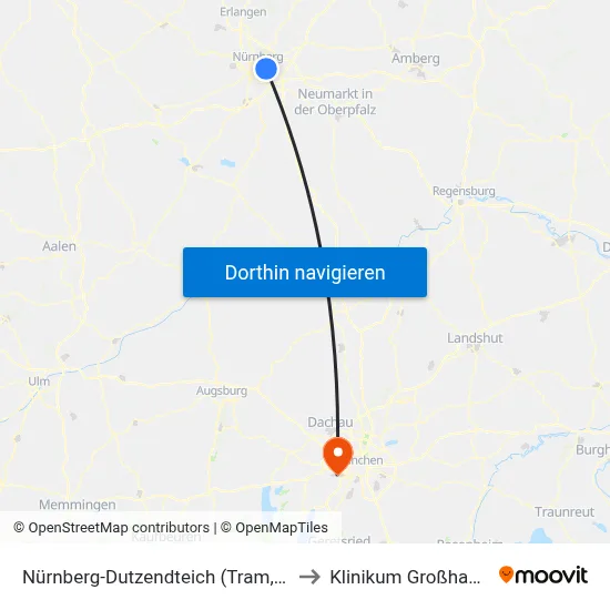 Nürnberg-Dutzendteich (Tram, Bus) to Klinikum Großhadern map