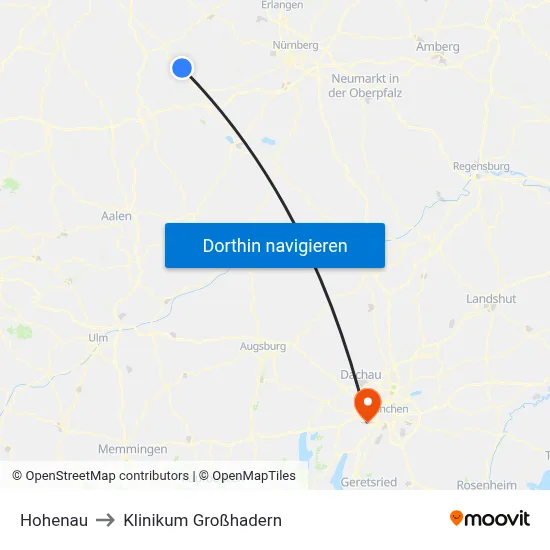 Hohenau to Klinikum Großhadern map