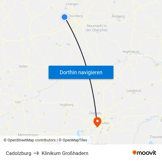 Cadolzburg to Klinikum Großhadern map