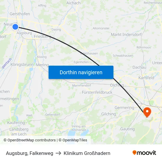 Augsburg, Falkenweg to Klinikum Großhadern map