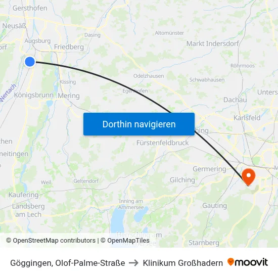 Göggingen, Olof-Palme-Straße to Klinikum Großhadern map