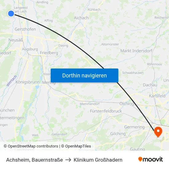 Achsheim, Bauernstraße to Klinikum Großhadern map