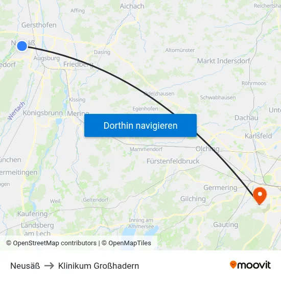Neusäß to Klinikum Großhadern map