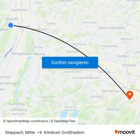 Steppach, Mitte to Klinikum Großhadern map