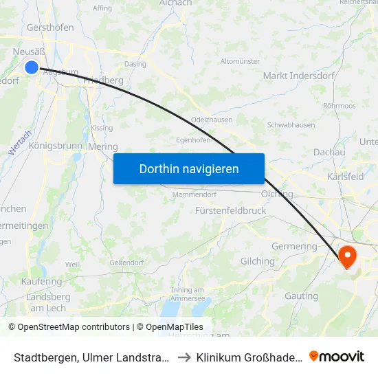 Stadtbergen, Ulmer Landstraße to Klinikum Großhadern map