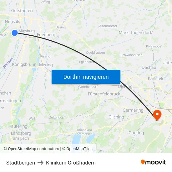 Stadtbergen to Klinikum Großhadern map