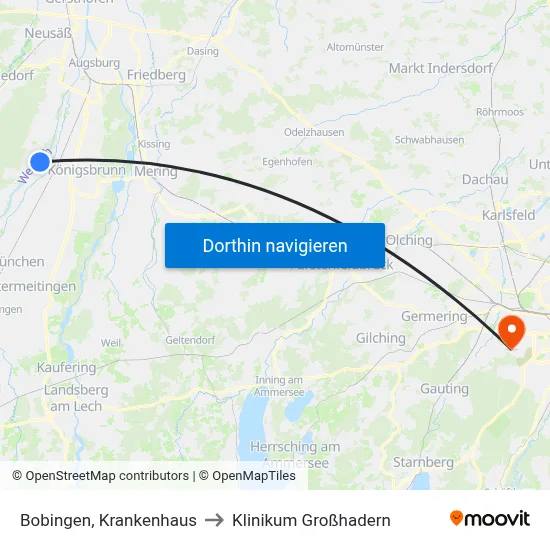 Bobingen, Krankenhaus to Klinikum Großhadern map