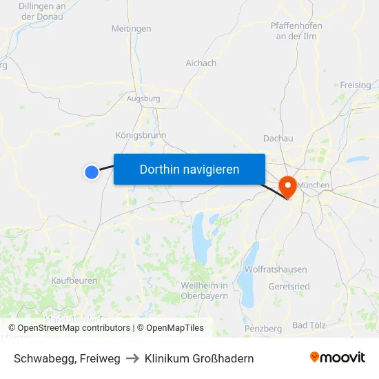 Schwabegg, Freiweg to Klinikum Großhadern map