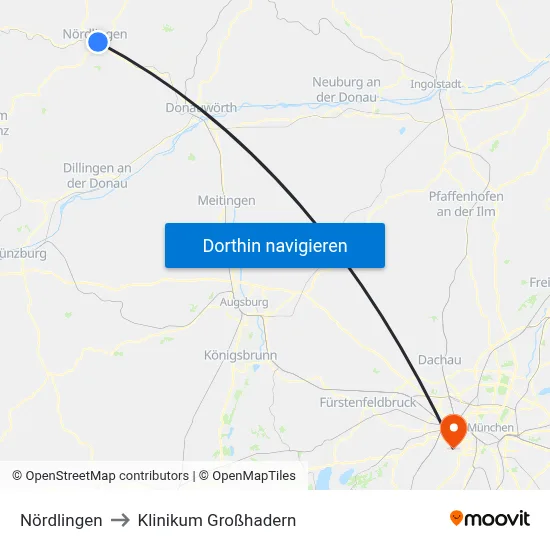 Nördlingen to Klinikum Großhadern map