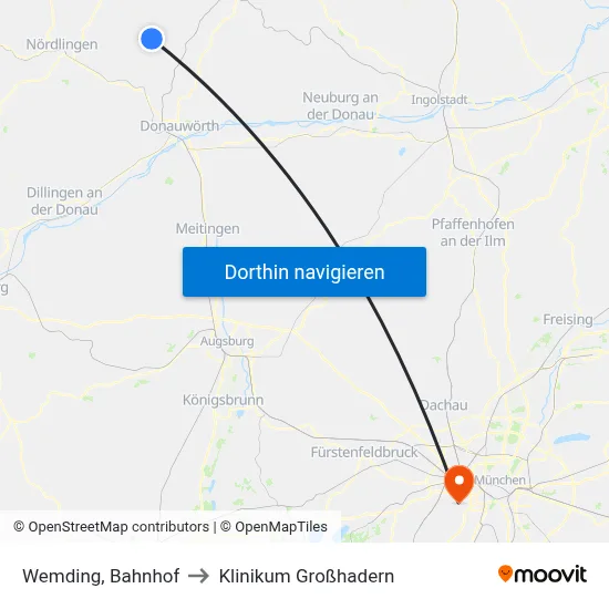 Wemding, Bahnhof to Klinikum Großhadern map