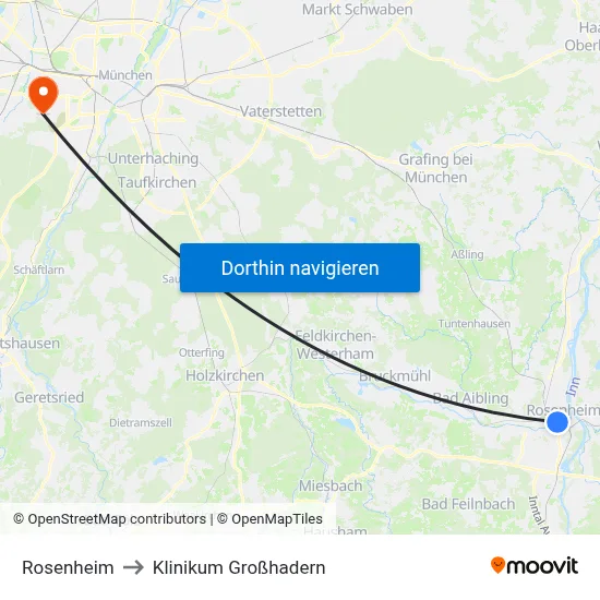 Rosenheim to Klinikum Großhadern map