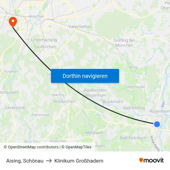 Aising, Schönau to Klinikum Großhadern map