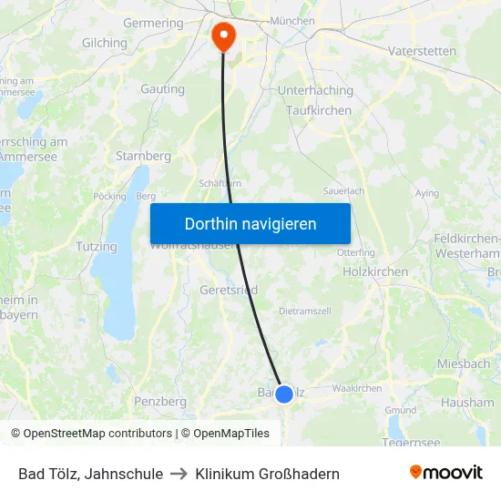 Bad Tölz, Jahnschule to Klinikum Großhadern map