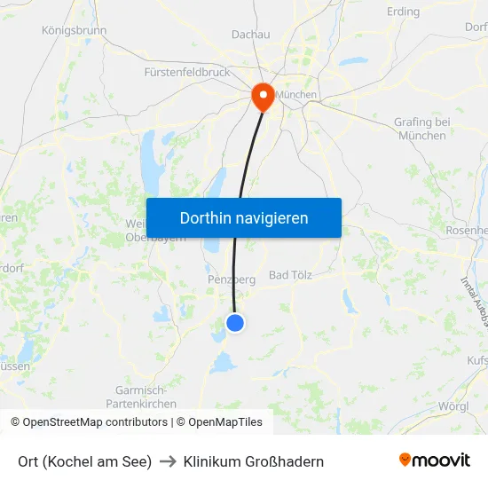 Ort (Kochel am See) to Klinikum Großhadern map