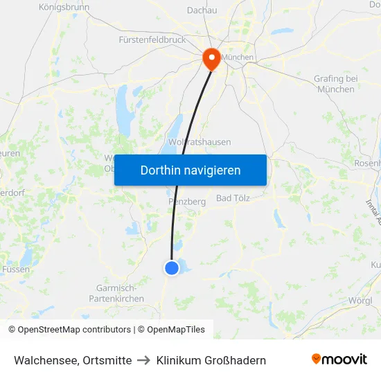 Walchensee, Ortsmitte to Klinikum Großhadern map