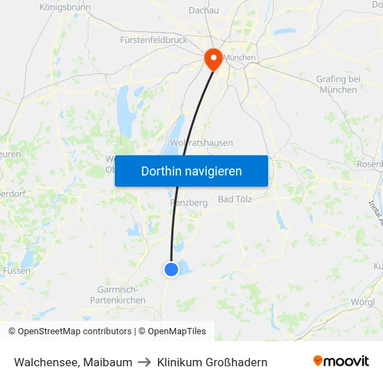 Walchensee, Maibaum to Klinikum Großhadern map